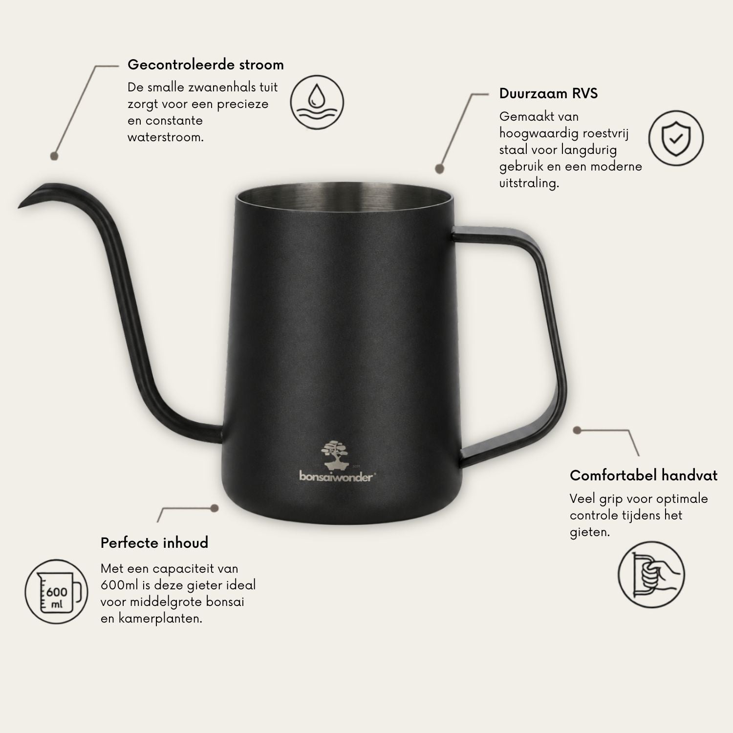 Annaffiatoio in acciaio inox - 600ml (nero)